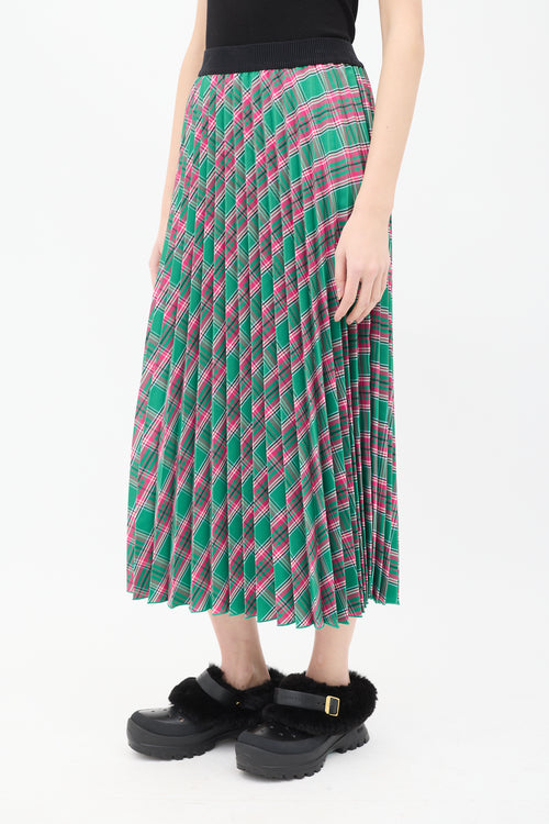 Moncler Green 
Pink Check Pleated Skirt