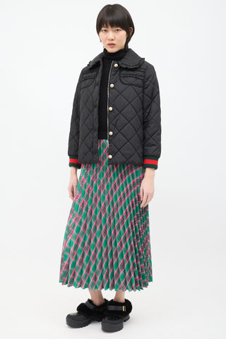 Moncler Green 
Pink Check Pleated Skirt