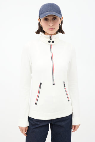 Moncler Grenoble White Fleece Zip Turtleneck Sweater