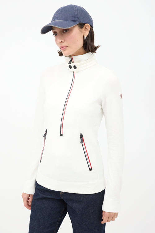 Moncler Grenoble White Fleece Zip Turtleneck Sweater