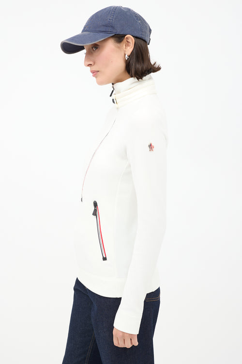 Moncler Grenoble White Fleece Zip Turtleneck Sweater