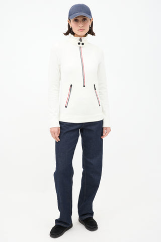 Moncler Grenoble White Fleece Zip Turtleneck Sweater