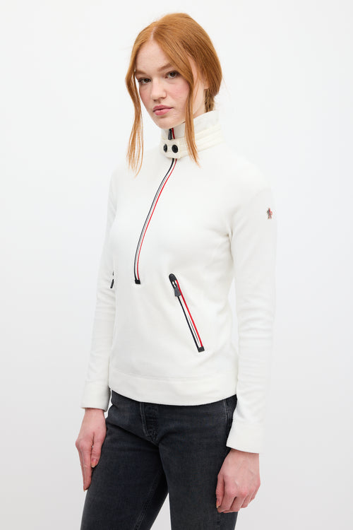 Moncler Grenoble White Maglia Lupetto Con Zip Sweater