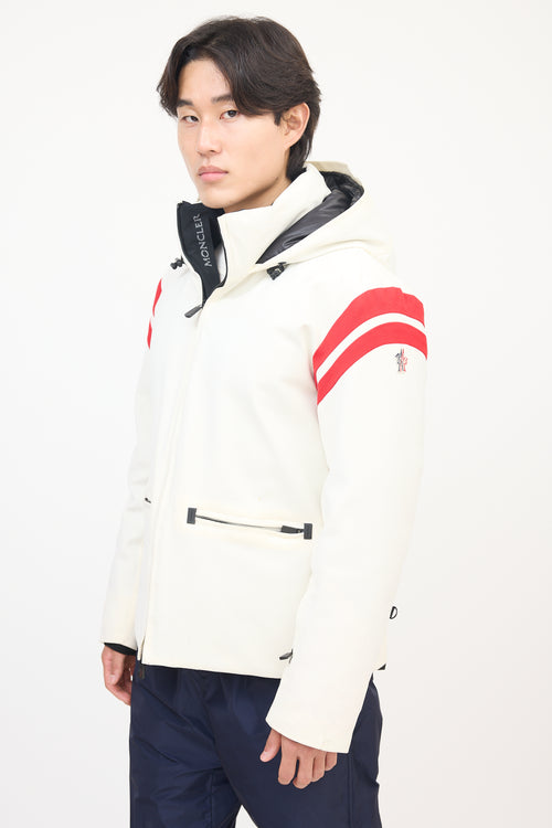 Moncler Grenoble White Nylon Striped Hooded Down Jacket