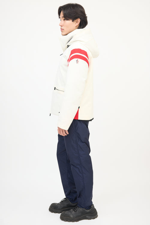 Moncler Grenoble White Nylon Striped Hooded Down Jacket