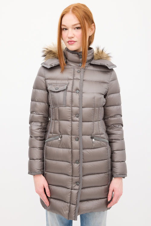 Grey Down 
Fur Trim Hemifur Puffer Coat