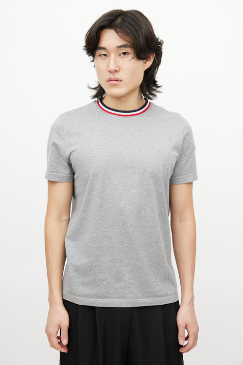 Moncler Grey 
Multicolour Striped Collar T-Shirt