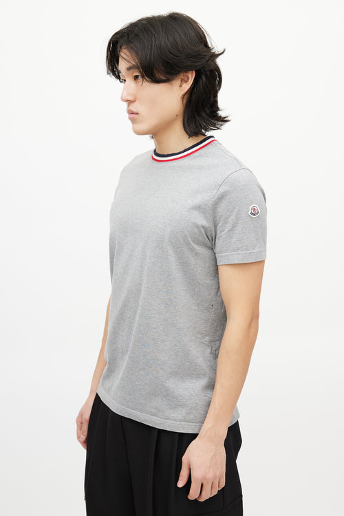 Moncler Grey 
Multicolour Striped Collar T-Shirt