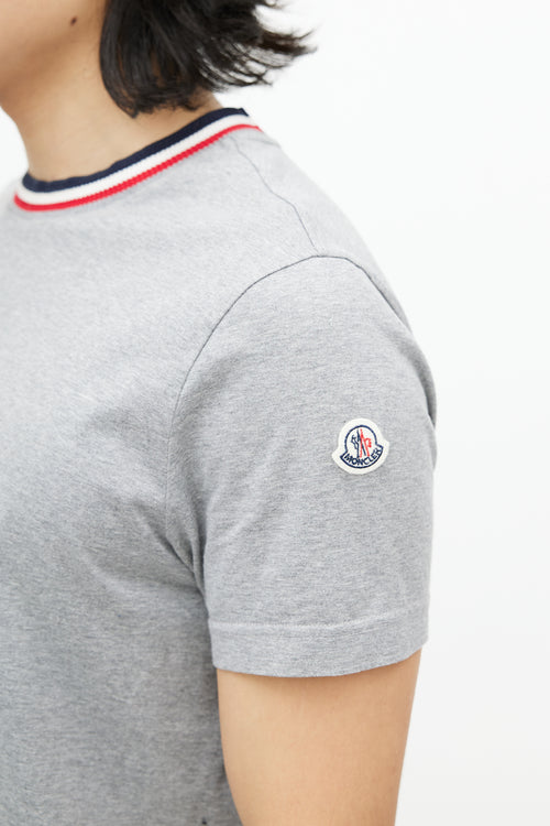 Moncler Grey 
Multicolour Striped Collar T-Shirt