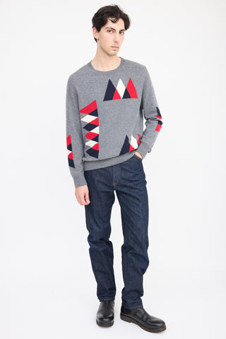 Moncler Grey 
Multicolour Wool Geometric Knit Sweater