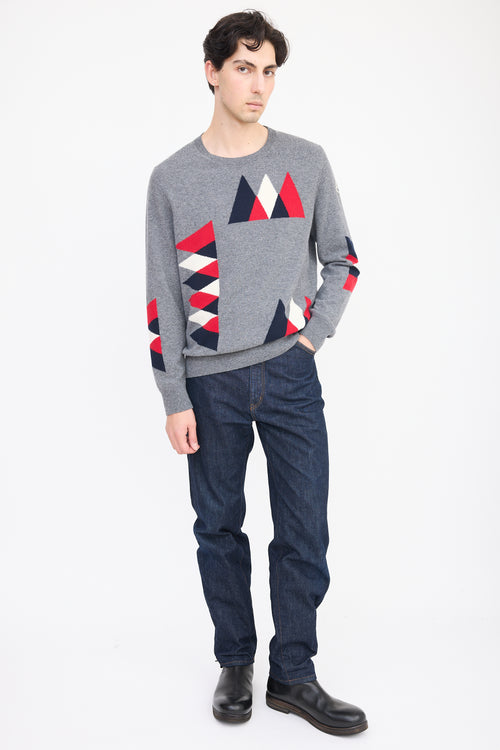 Moncler Grey 
Multicolour Wool Geometric Knit Sweater