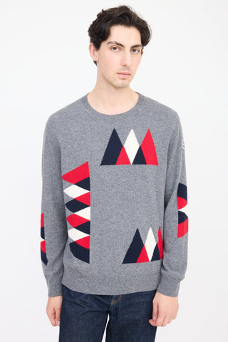 Moncler Grey 
Multicolour Wool Geometric Knit Sweater