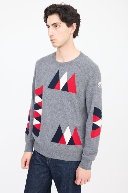 Moncler Grey 
Multicolour Wool Geometric Knit Sweater