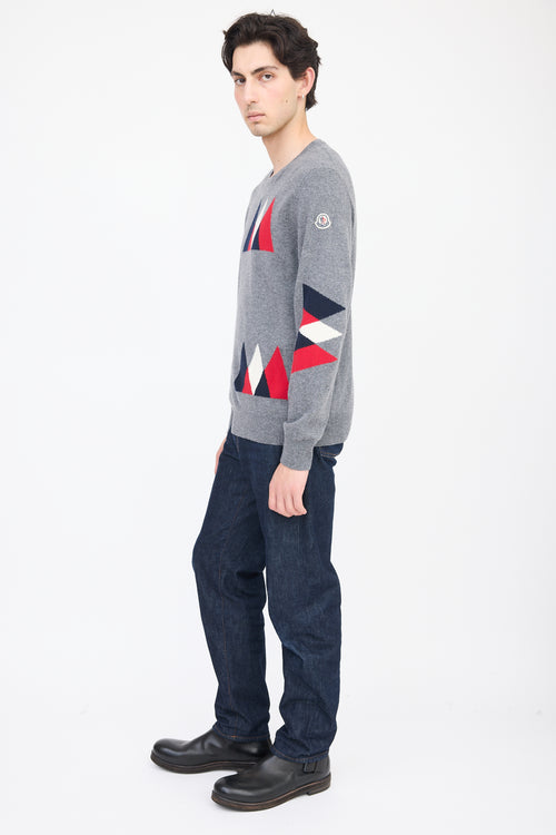 Moncler Grey 
Multicolour Wool Geometric Knit Sweater