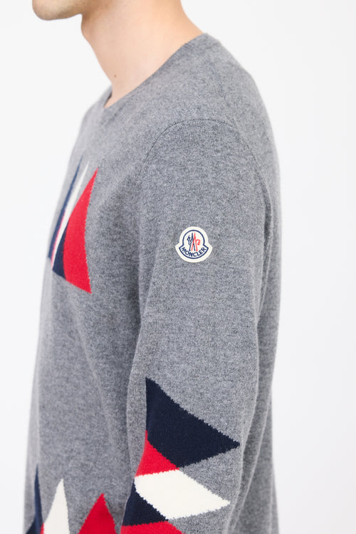 Moncler Grey 
Multicolour Wool Geometric Knit Sweater