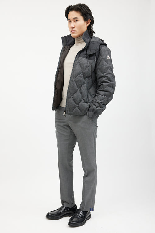 Moncler Grey Wool Quilted Down Jacket