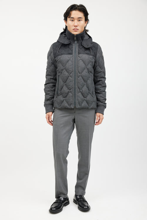 Moncler Grey Wool Quilted Down Jacket