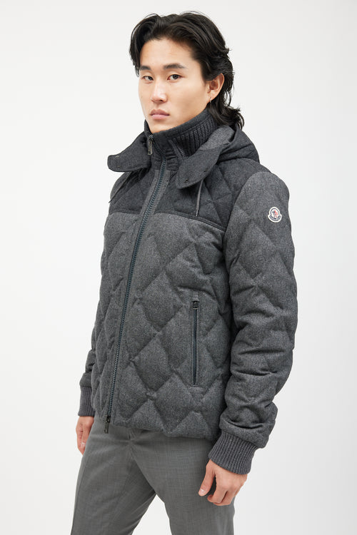 Moncler Grey Wool Quilted Down Jacket