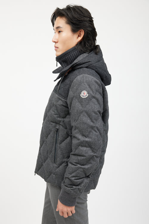 Moncler Grey Wool Quilted Down Jacket