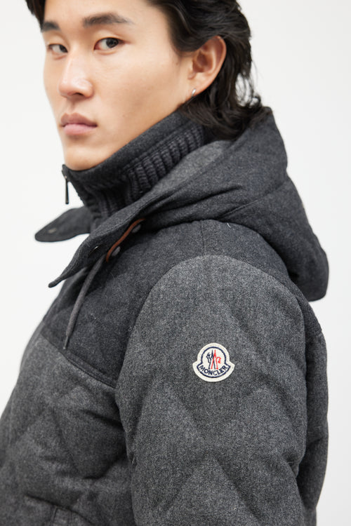 Moncler Grey Wool Quilted Down Jacket