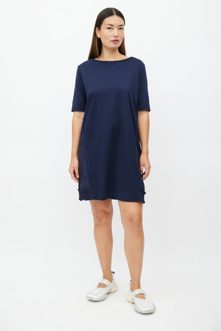 Moncler Navy Cotton 
Nylon Ruffle Dress