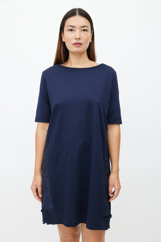 Moncler Navy Cotton 
Nylon Ruffle Dress