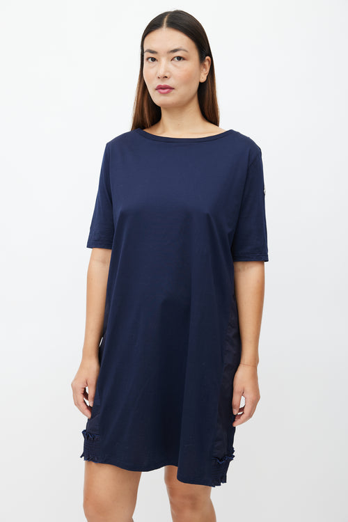 Moncler Navy Cotton 
Nylon Ruffle Dress