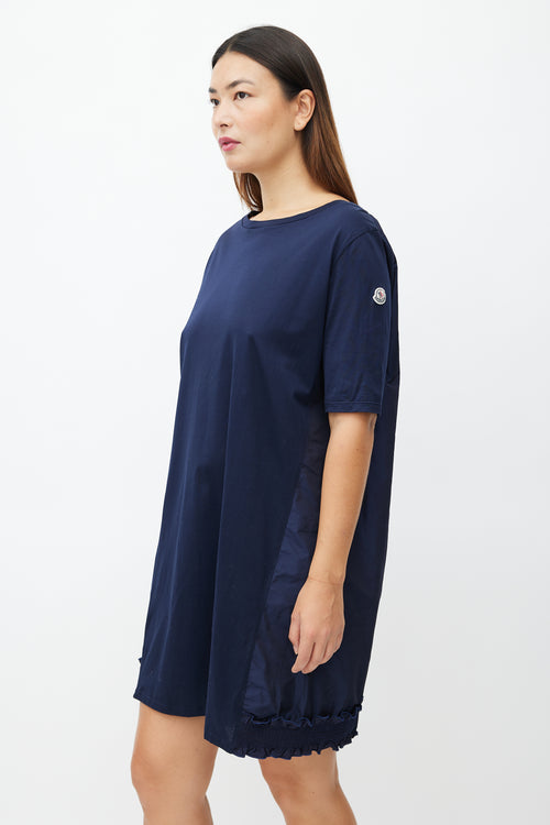 Moncler Navy Cotton 
Nylon Ruffle Dress