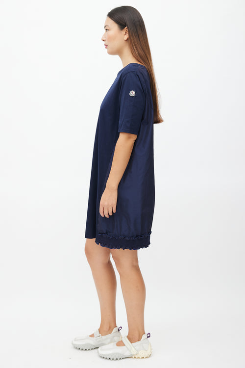 Moncler Navy Cotton 
Nylon Ruffle Dress