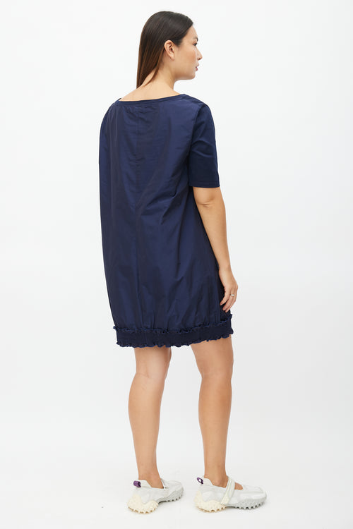 Moncler Navy Cotton 
Nylon Ruffle Dress