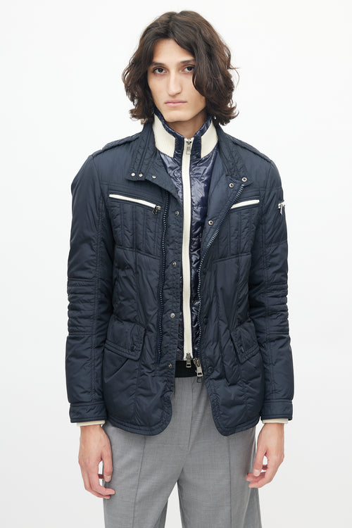 Moncler Navy 
Cream Blum Down Jacket