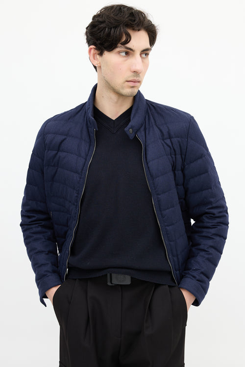 Moncler Navy Down 
Wool Delabost Puffer Jacket