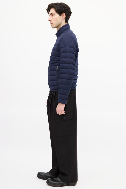 Moncler Navy Down 
Wool Delabost Puffer Jacket