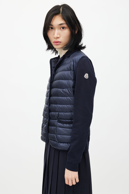 Moncler Navy Knit 
Puffer Lightweight Jacket