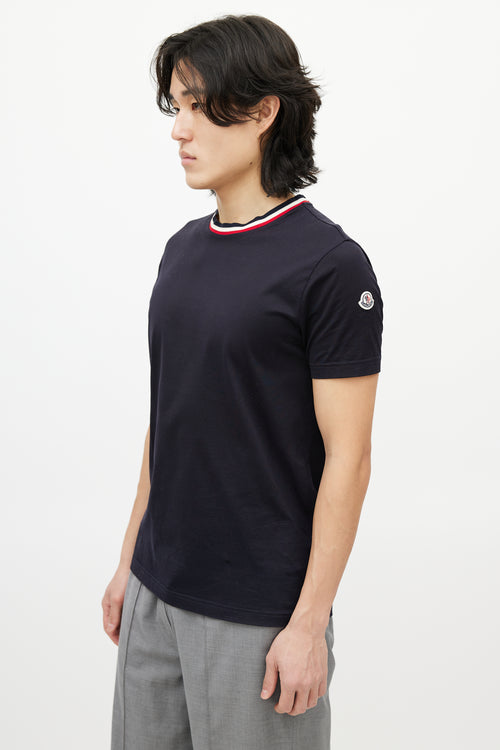 Moncler Navy 
Multicolour Striped Collar T-Shirt