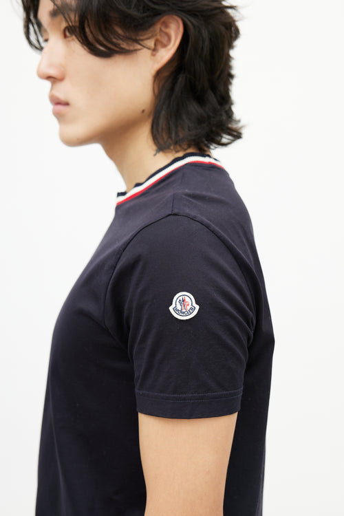 Moncler Navy 
Multicolour Striped Collar T-Shirt