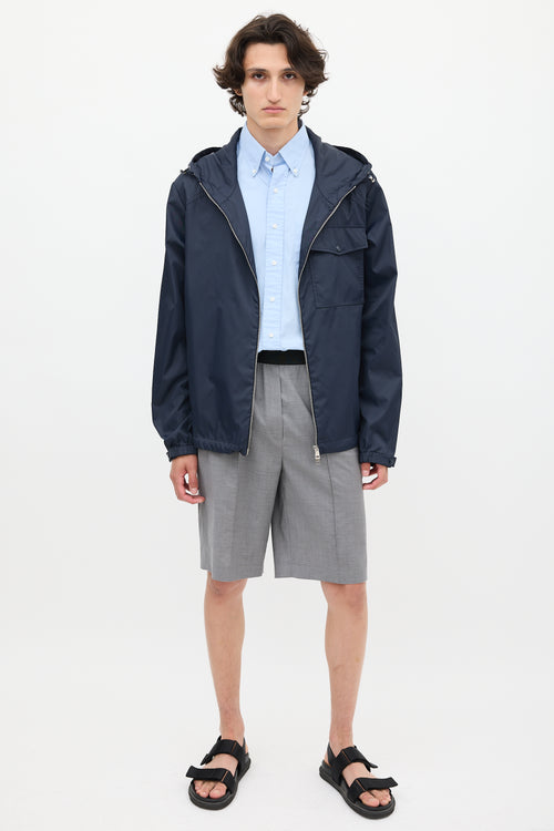 Moncler Navy Nylon Hooded Jacket