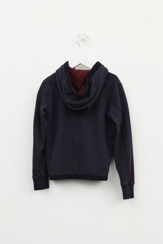 Moncler Kids Navy 
Burgundy Puffer Zip Hoodie