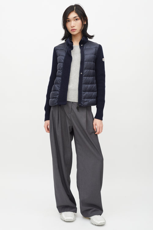 Moncler Navy Puffer 
Knit Maglione Tricot Jacket