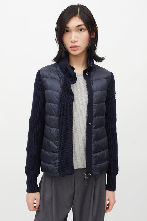 Moncler Navy Puffer 
Knit Maglione Tricot Jacket