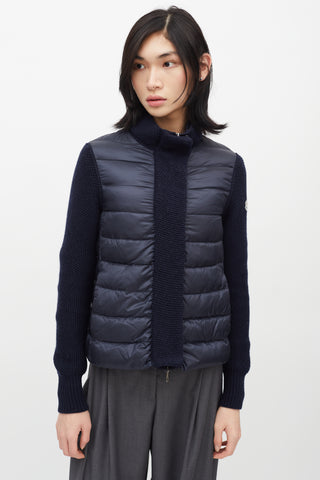 Moncler Navy Puffer 
Knit Maglione Tricot Jacket