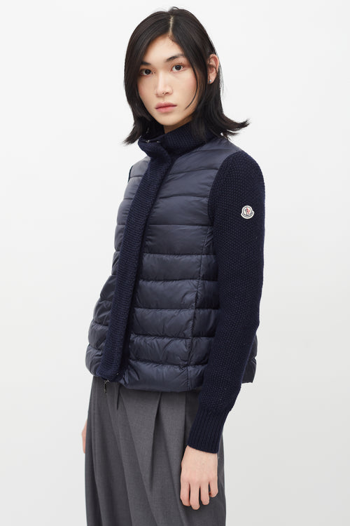 Moncler Navy Puffer 
Knit Maglione Tricot Jacket