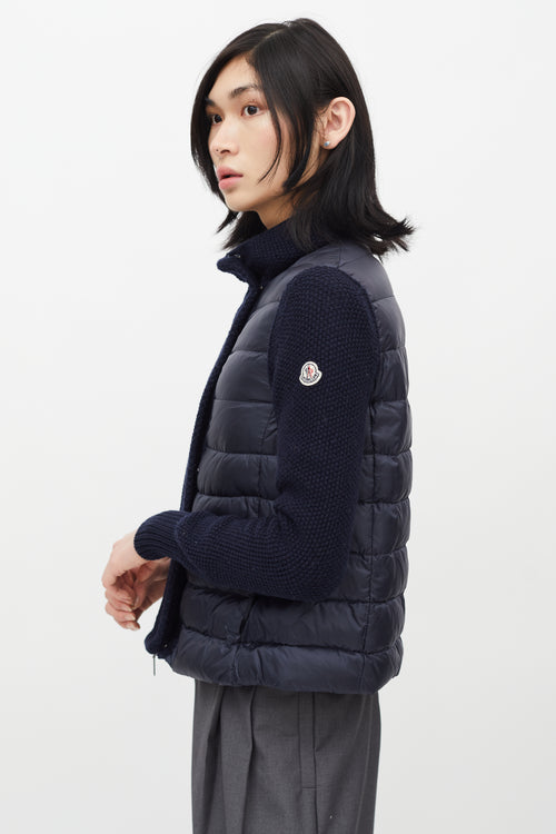 Moncler Navy Puffer 
Knit Maglione Tricot Jacket