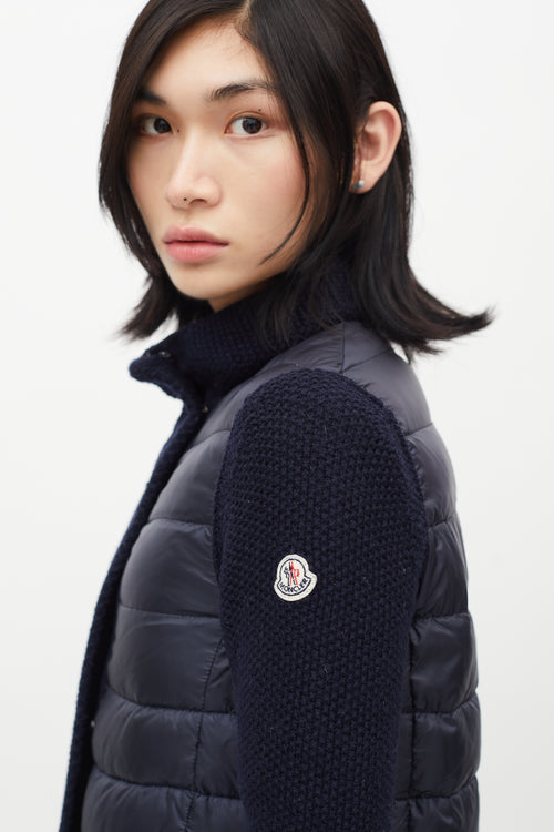 Moncler Navy Puffer 
Knit Maglione Tricot Jacket