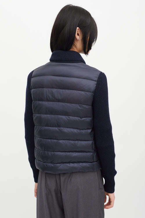 Moncler Navy Puffer 
Knit Maglione Tricot Jacket