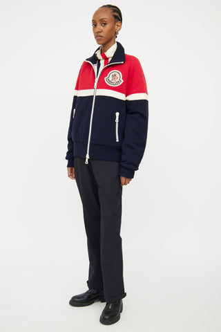 Moncler Navy Red Wool Maglion Cardigan