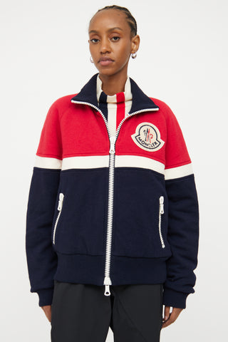 Moncler Navy Red Wool Maglion Cardigan