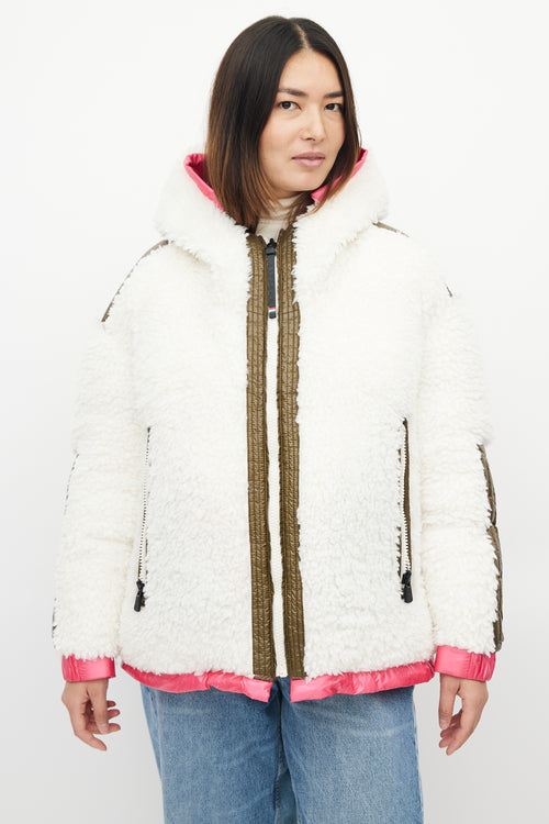 Moncler Pink 
White Reversible Hufi Bomber Jacket