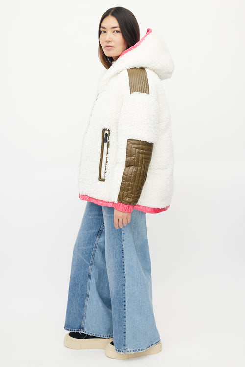 Moncler Pink 
White Reversible Hufi Bomber Jacket