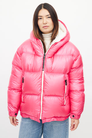 Moncler Pink 
White Reversible Hufi Bomber Jacket